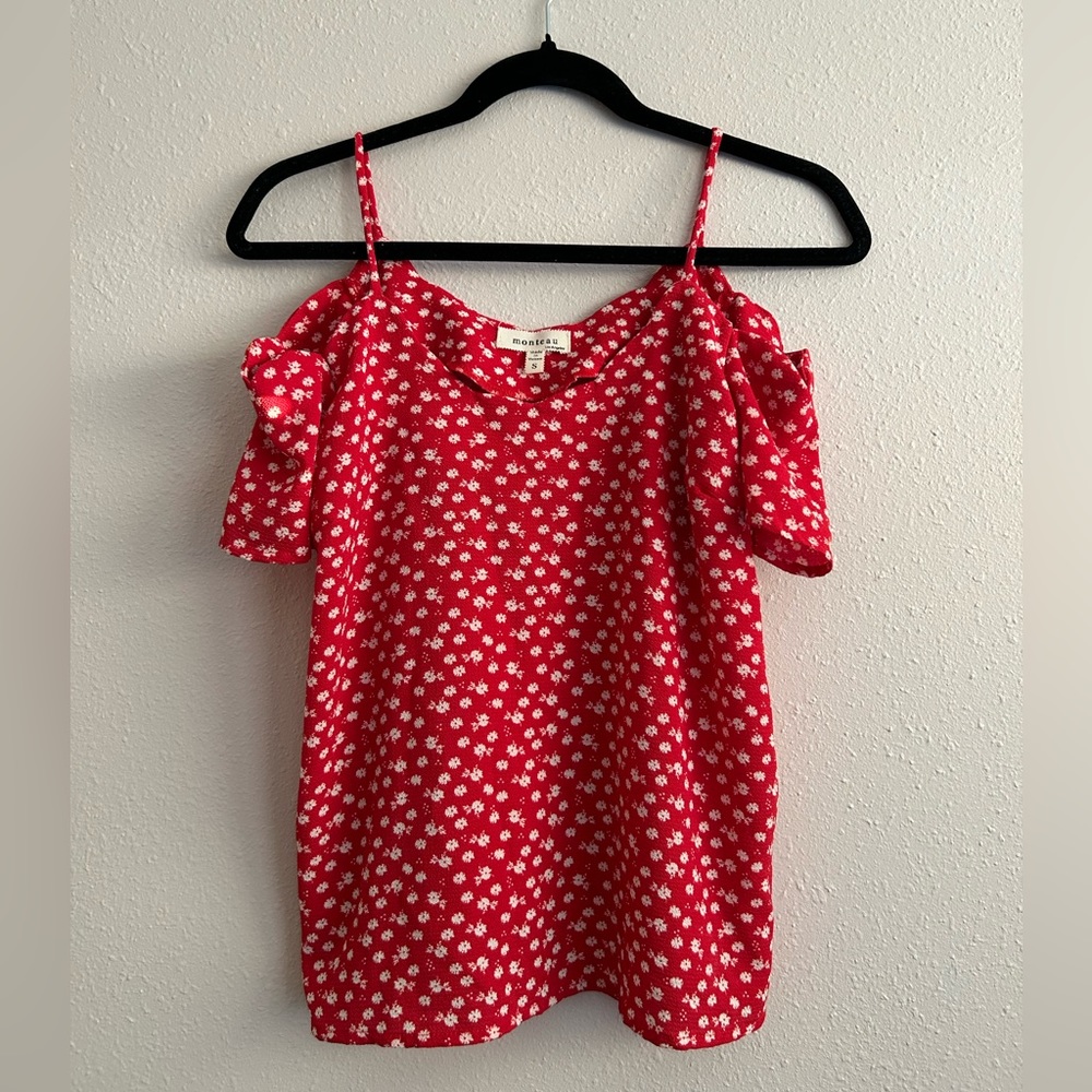 Red floral off the shoulder top with straps -  Monteau